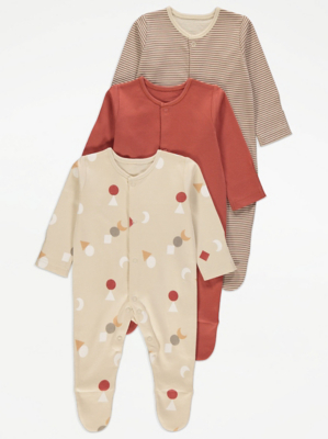 Shapes Sleepsuits 3 Pack Baby at ASDA