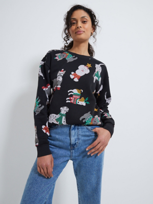 Black Festive Dog Christmas Jumper Women at ASDA