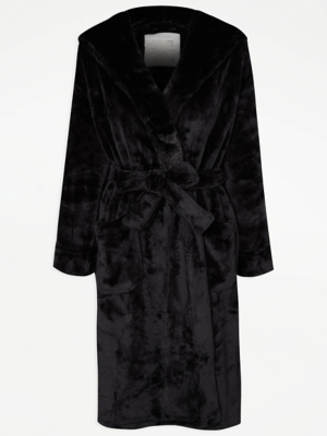 Black Plush Dressing Gown Lingerie at ASDA