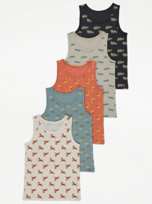 Mixed Patterned Vests 5 Pack Kids at ASDA