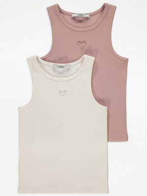 Ribbed Heart Cut Out Vests 2 Pack Kids at ASDA