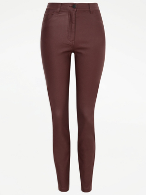 Plum Leather Look Skinny Jeans