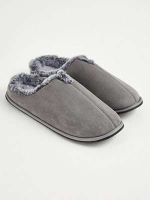 Grey Faux Fur Lined Mule Slippers Men at ASDA