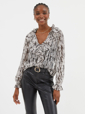 Blouse Sale Cold Shoulder Tops Asda White Patterned Chiffon Blouse