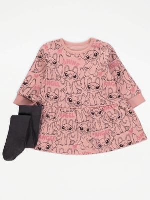 Disney Lilo & Stitch Pink Jumper Dress and Tights Outfit Baby