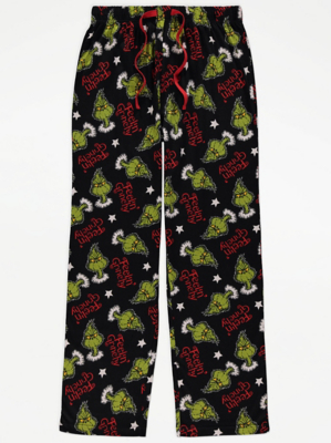 Fleece Pajama Grinch Pajama Pants For Mens The Grinch Slogan Black