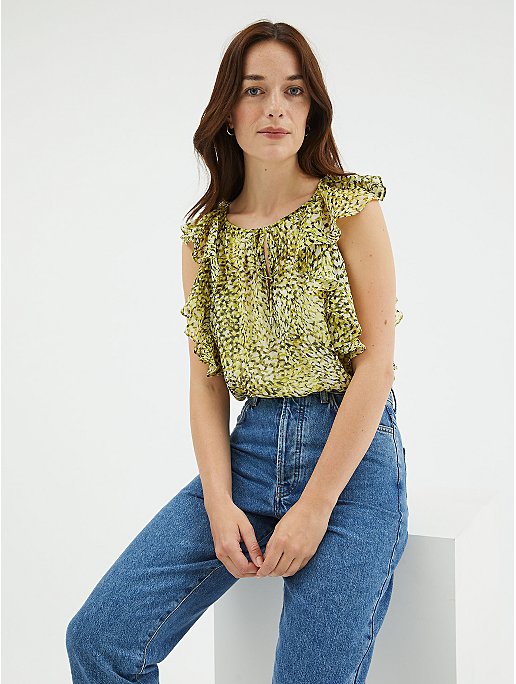 Lime Green Printed Frill Blouse | Women | George at ASDA