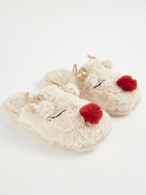 Reindeer Faux Fur Mule Slippers Lingerie at ASDA