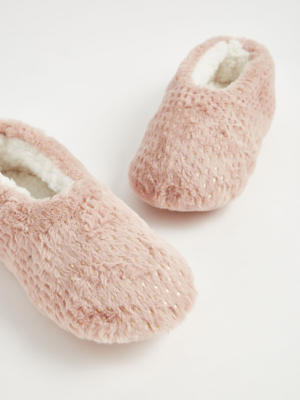 Pink Faux Fur Foil Spot Slipper Socks Lingerie George at ASDA