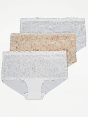 Lace Trim Bandeau Midi Knickers 3 Pack | Lingerie | George at ASDA