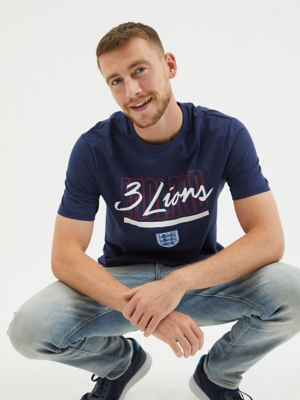 England Football Navy Three Lions Slogan TShirt Men at ASDA