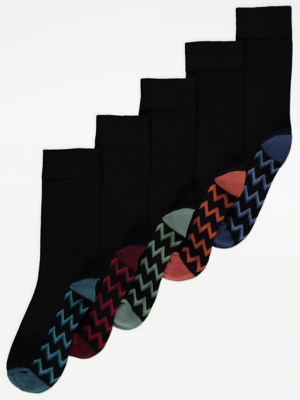 Black Zig Zag Cotton Rich Ankle Socks 5 Pack Men at ASDA