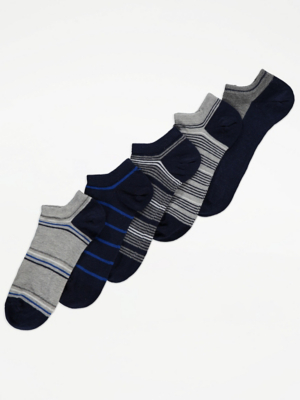 Blue Striped Sport Trainer Liner Socks 5 Pack Men at ASDA