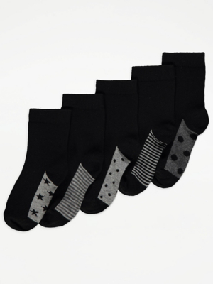 Black Star Cotton Rich Ankle Socks 5 Pack Kids at ASDA