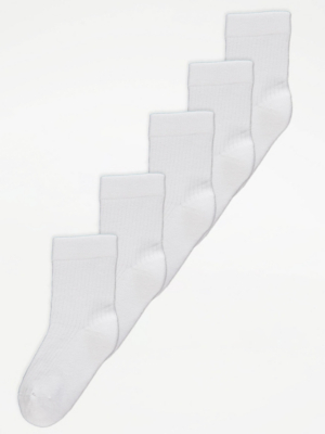 White Cotton Rich Ankle Socks 5 Pack Kids at ASDA