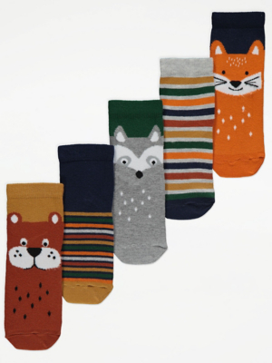 Cute Animal Cotton Rich Socks 5 Pack Kids at ASDA
