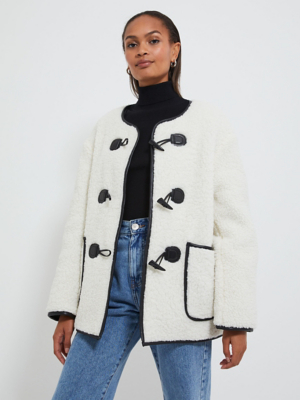 Cream Fleece Toggle Teddy Coat Women at ASDA