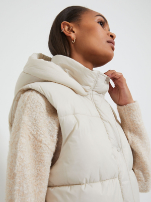 Padded Cream Gilet Long Length Womens Gilet HIIT Oversized Puffer