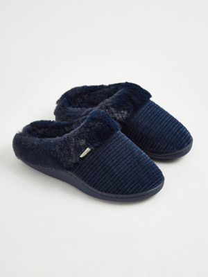 Navy Striped Faux Fur Lined Slippers Lingerie at ASDA