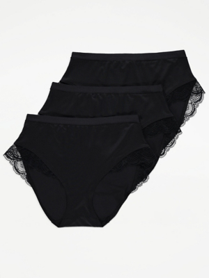 Black Lace Trim Comfort Full Brief Knickers 3 Pack Lingerie