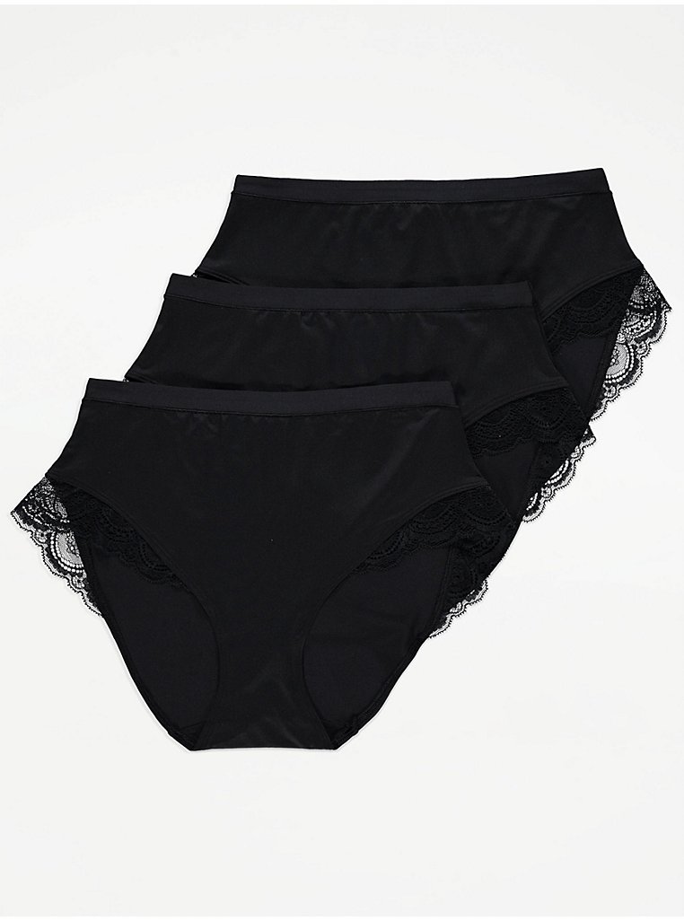 Black Lace Trim Comfort Full Brief Knickers 3 Pack
