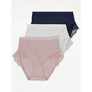 Lace Trim Comfort Full Brief Knickers 3 Pack, Lingerie