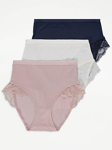 Ladies 5 Pack Thongs GEORGE Multi-Pack Lace Top Cotton Knickers