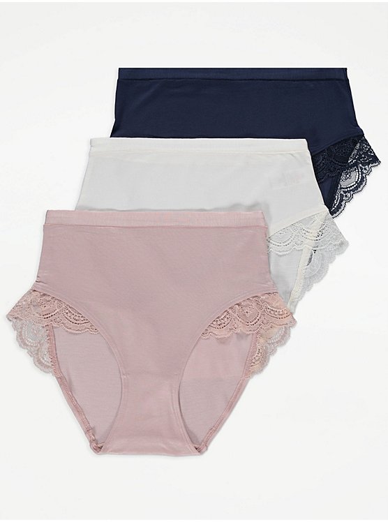 Lace Trim Comfort Full Brief Knickers 3 Pack, Lingerie