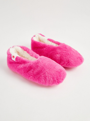 Bright Pink Faux Fur Slipper Socks Lingerie at ASDA