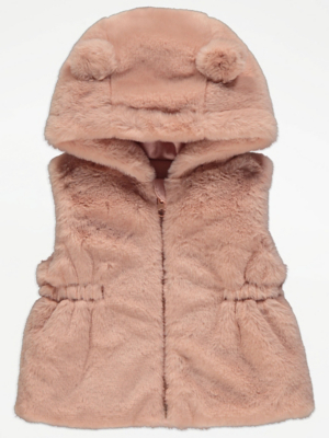 Pink Faux Fur Hooded Gilet