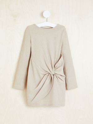 Billie Faiers Neutral Ribbed Twist Front Dress