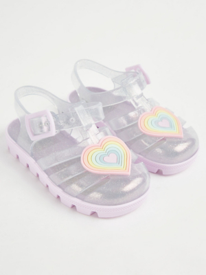 Glitter Heart Jelly Sandals Kids at ASDA