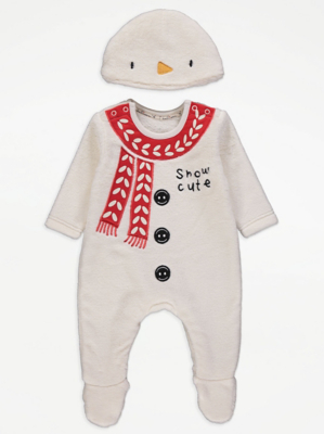 Snowman Christmas Fleece Sleepsuit and Hat Outfit Baby at ASDA