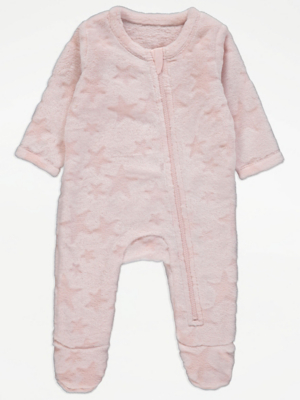 Pink Star Fleece Zip Sleepsuit Baby at ASDA