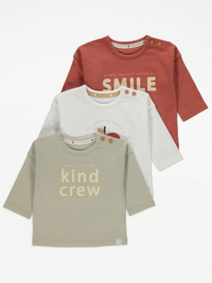 Smile Long Sleeve Tops 3 Pack Baby at ASDA