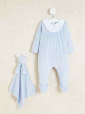 Billie Faiers Light Blue Velour Sleepsuit and Bear Comforter Baby