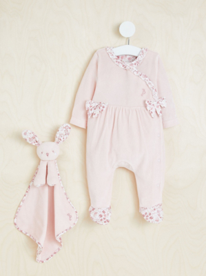 Billie Faiers Pink Velour Sleepsuit and Bunny Comforter Baby