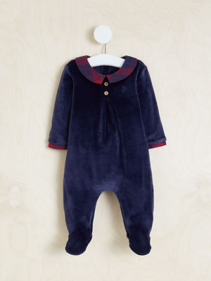 Billie Faiers Navy Velour Checked Collar Sleepsuit