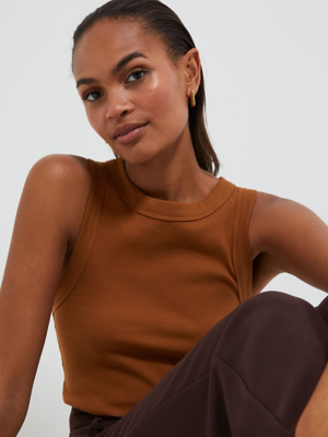 Camel Ribbed Racer Vest Women at ASDA
