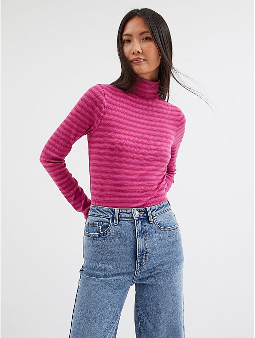 Pink Striped Roll Neck Top | Women | George at ASDA