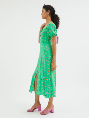 Green Floral Sweetheart Neck Midi Dress Women at ASDA