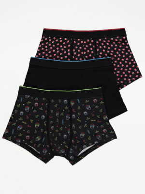 Black Christmas Hipster Boxers 3 Pack Men at ASDA