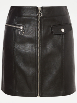 Black Faux Leather Biker Zip Mini Skirt Women George at ASDA