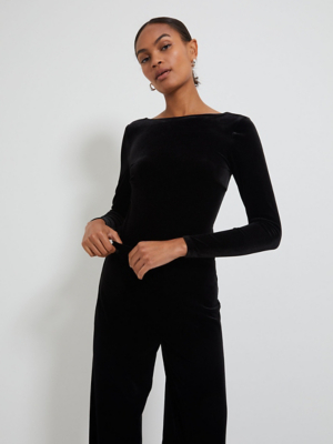 Black Velour Long Sleeve Bodysuit Women at ASDA