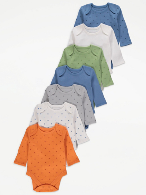 Star Long Sleeve Bodysuits 7 Pack Baby at ASDA