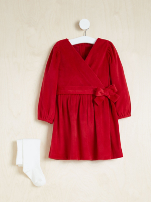 billie faiers red dress Billie Faiers Red Velour Wrap Dress and Tights Outfit | Sale & Offers