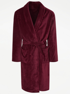 Burgundy Fleece Dressing Gown Men at ASDA
