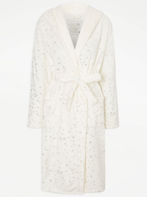 Cream Foil Star Dressing Gown Lingerie at ASDA