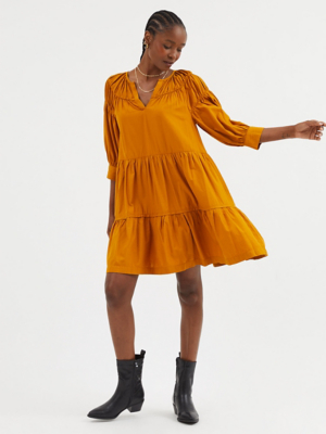 Tiered Decadence Mustard Dress