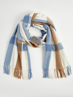 Blue Checked Tassel Scarf Women at ASDA